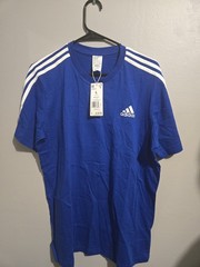Adidas Men’s Essentials 3-Stripes T-Shirt – HE4410 LARGE L Blue White Stripes