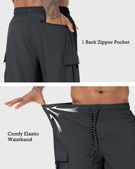 Men’s Cargo Shorts Quick Dry Lightweight Stretch Hiking Large, Dark Grey