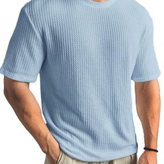 Mens Summer T Shirt Casual Ribbed Crew Neck Short Sleeve Solid Color Tee Top