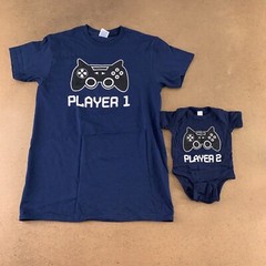 Adult Small & Newborn Gaming Player One Player Two T-Shirt & Bodysuit Set New