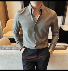 Men’s Long Sleeved Shirt Spring Fashion Slim Fit Business Casual Shirt Tops