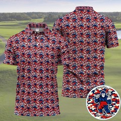 Patriotic Bigfoot Golf Shirt, Red White Blue Camo Sasquatch Polo Top (S-5XL)
