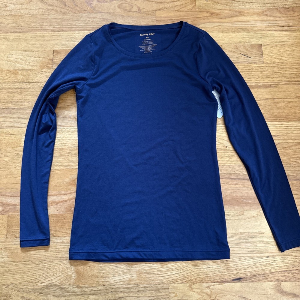 Tommy John Sleekheat Long Sleeve Crew Neck Shirt Mens Small Black Iris NWT