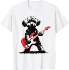 Funny Rock Maltipoo Dog Playing Guitar Music Lover Dog T-Shirt
