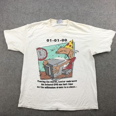 VINTAGE Y2K Computer Shirt Mens XL White 01-01-00 USA Lee Graphic Humor 90s