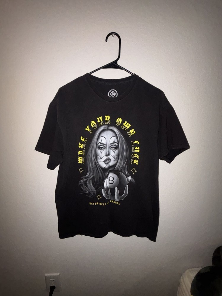 DOM “Make Your Own Luck” Graphic T-Shirt Featuring Pinup Girl with 8 Ball