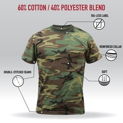 Rothco Black Camo T-Shirt- Poly Cotton Military Fashion Tees