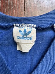 80s Vtg Adidas Trefoil USA MADE V-Neck LONG jersey Tee shirt blue white size M