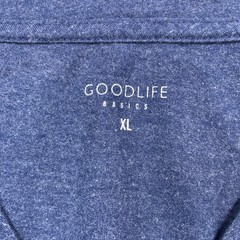 Goodlife Shirt Mens XL V-Neck Navy Short Sleeve Cotton Poly Straight Hem Peru