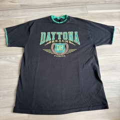 Vintage 80s 90s Daytona Beach Florida Ringer T Shirt Mens Size XL Black Green