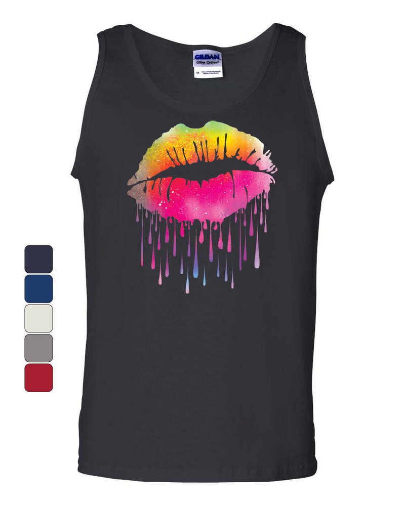 Dripping Neon Lips Tank Top Lips Like Sugar Kiss Love Sexy Melt Sleeveless