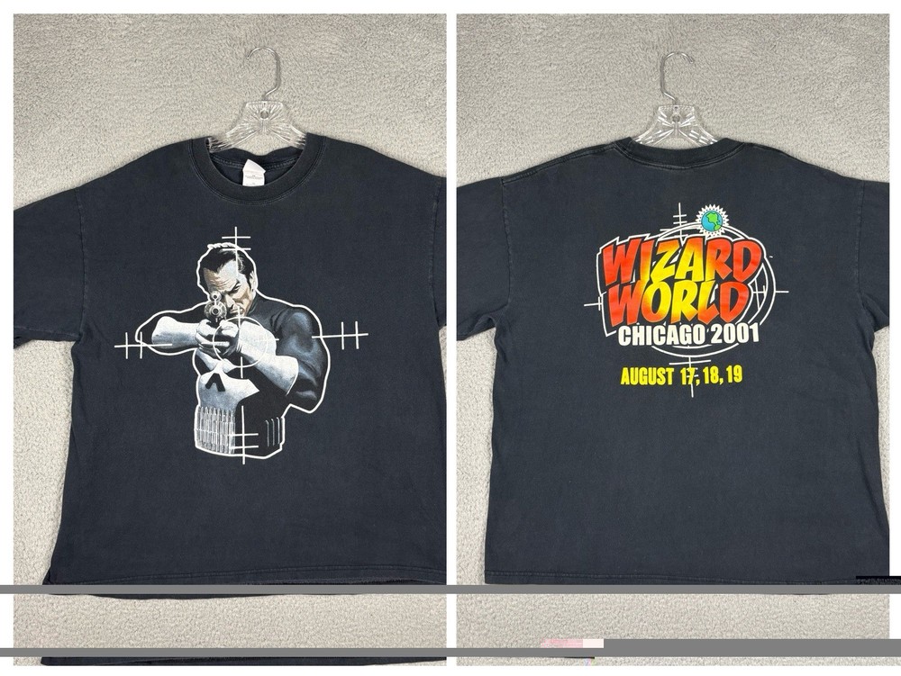 Vtg Y2K PUNISHER T-shirt Men’s XL Black 2001 Wizard World Marvel Grunge
