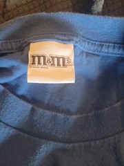 Y2K Blue M&M Candy Big Face Logo Front Graphic 2009 Men’s Advertising T-Shirt