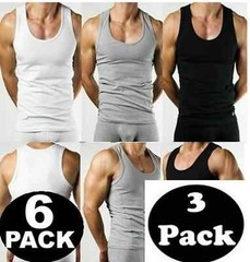 100% COTTON MENS VESTS TANK TOP SUMMER TRAINING GYM TOPS PACK PLAIN