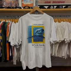 2000s National Geographic Great White Shark Aged T-Shirt White XL