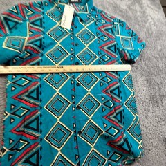 VatPave Men’s S Cotton Blend Button Up Shirt Tribal Geometric Blue Collared