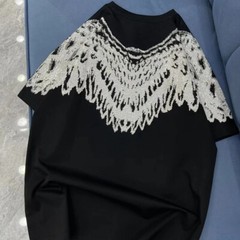 New Hot Drilling Fashion Wing Style Rhinestones Summer Luxury Men Black T-Shirt