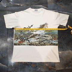 Vintage 90s Largemouth Bass Fishing All Over Print Nature Graphic White T-Shirt