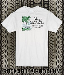 Retro Tiki Art Tee T Shirt Bar Mug Restaurant Tonys on the Pier Redondo Beach CA