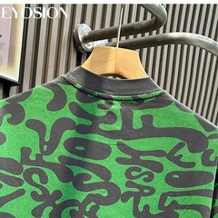 Men’s Green Graphic T-Shirt Vintage Abstract Print Cotton Casual O-Neck Tee