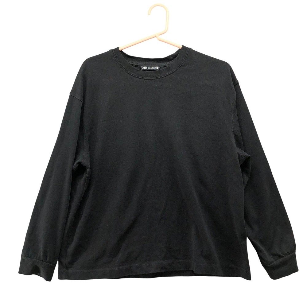 Zara Long Sleeve T Shirt Mens S Crewneck Cotton Cuff Sleeves Solid Basic