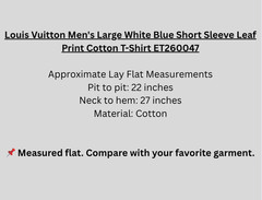 Louis Vuitton Men’s Large White Blue Short Sleeve Leaf Print Cotton T-Shirt