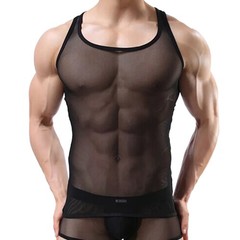 Men’s Sheer Tank Tops Mesh Fishnet Stretchy Sleeveless Vests for Fitness
