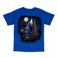 Patriotic American Wolf USA Flag Print Short Sleeve T-Shirt 20969D1