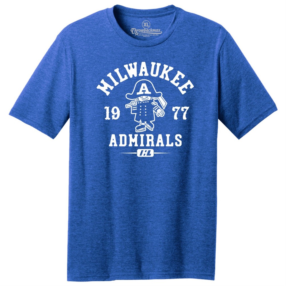 Milwaukee Admirals 1977 IHL Hockey TRI-BLEND Royal Heather Tee Shirt