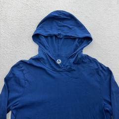 American Giant Mens Blue Long Sleeve Hooded T-Shirt Pullover Size M Made in USA