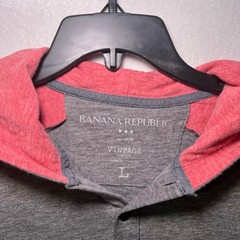 Banana Republic Vintage Men’s Large Grey Red Preppy Raglan Henley Hoodie Shirt