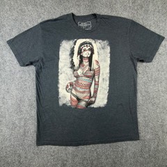 Riot Society Mens XL Graphic T-Shirt Charcoal Gray Headdress Woman Print Tee