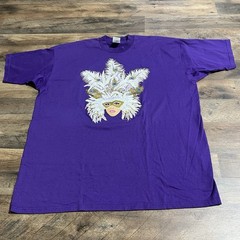 VTG Mardi Gras New Orleans Puff Print Graphic Mardi Gras Mask T-Shirt Mens XXL