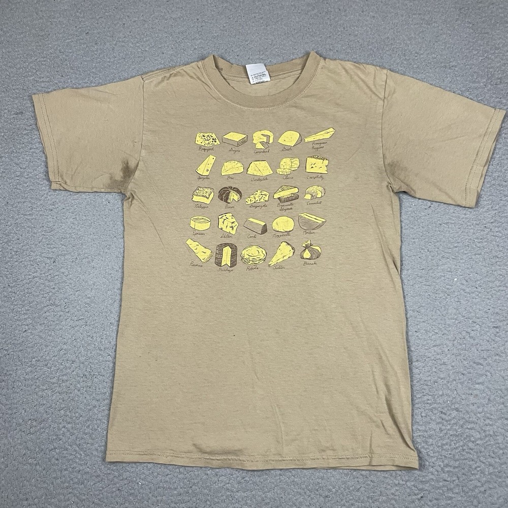 Vintage Cheese T Shirt Adult Small Brown Distressed Yellow Variety Brie Rare Vtg