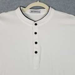 Kuyigo Henley Shirt Men’s 2XL XXL White Long Sleeves Band Collar Stretch Casual