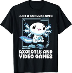 Just A Boy Who Loves Axolotls and Video Games Gamesolotl T-Shirt