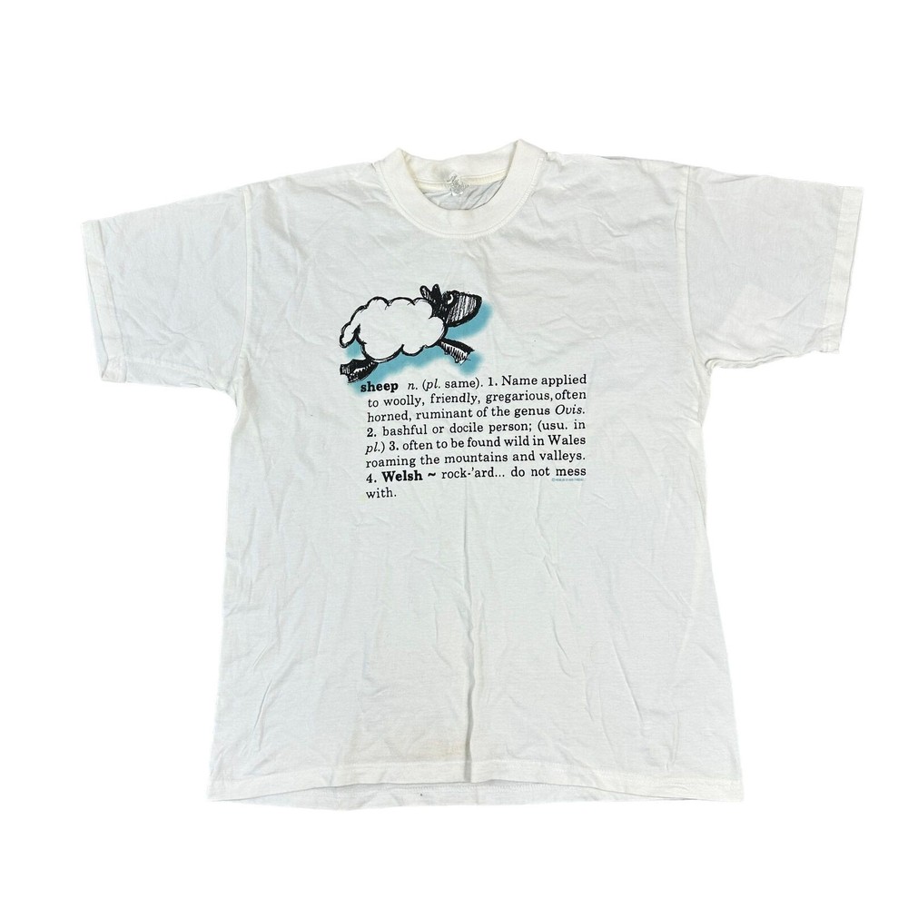 Vintage T-Shirt Graphic Print Sheep Wildlife 90s Y2K White Mens Large