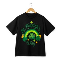 Unisex Tshirt St Patrick’s Day Shamrock Rainbow Clover Lucky Coins Black White