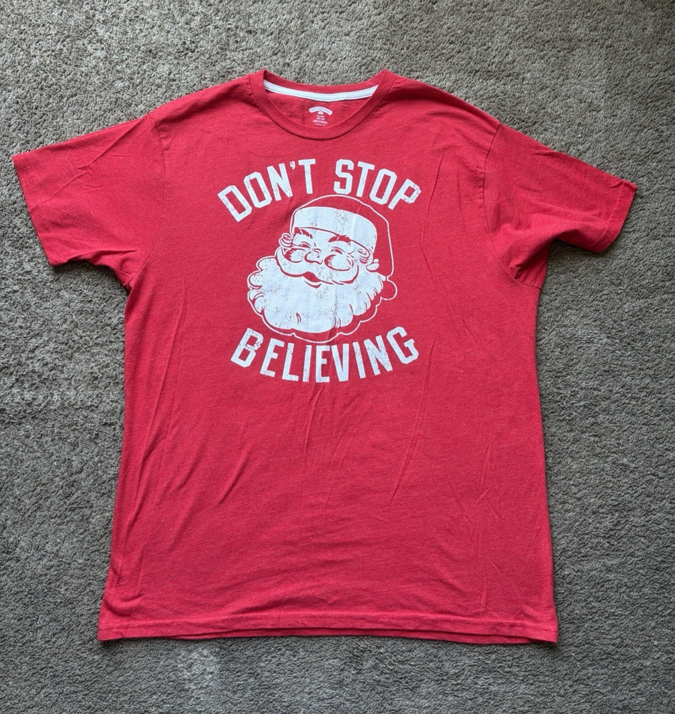 Holiday Time Men’s XL Red Crew Neck Short Sleeve Santa Graphic T-Shirt