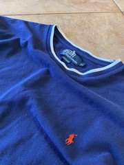 Vintage Blue Polo Ralph Lauren Crew Neck Shirt With White Contrast Collar Pony!