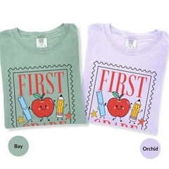 Vintage First Grade Shirt Cute Apple Pencil Postage Stamp Back To School Tee