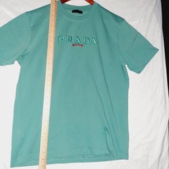 PRADA T-Shirt [Mens L] Teal Embroidered Red Made In Italy CLEAN!