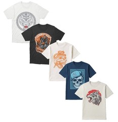 Men’s 5 Pack Printed T-Shirt 100% Cotton Heavy Blend Tees Stretchy Tops XS – 2XL