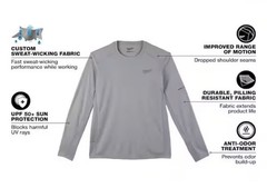 Milwaukee Men’s Work Skin Extra Large Gray Light Performance Long-Sleeve T-Shirt