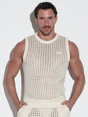 CODE 22 Diamond Knit Tank Top Men’s Crochet Sleeveless Summer Resort Vest