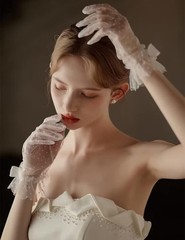 Lace Glove with Bow Wedding Floral Tulle Gloves Opera Tea Party Gloves for Fo…