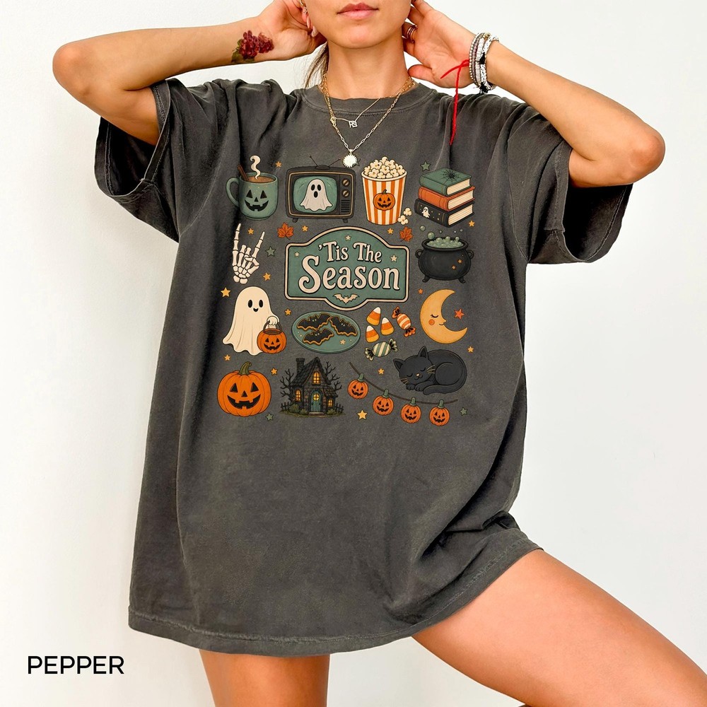 Vintage Halloween Shirt Tis The Season Cute Ghost Retro Fall Unisex Graphic Tee