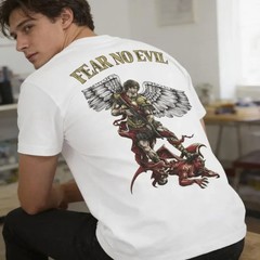Fear No Evil – Distressed St Michael Archangel Gun T-Shirt: Christian Religious