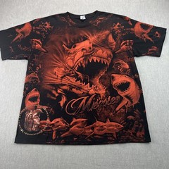 Vintage Great White Shark Bloody All Over Print T Shirt Sz XXL Yazbek Tag Mexico