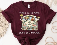 Imagine All The People Living Life In Peace Shirt Retro Hippie Flower Power